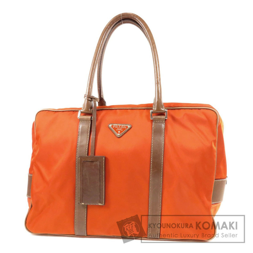 Prada Weekend Duffle Bag bright orange Tessuto brown leather